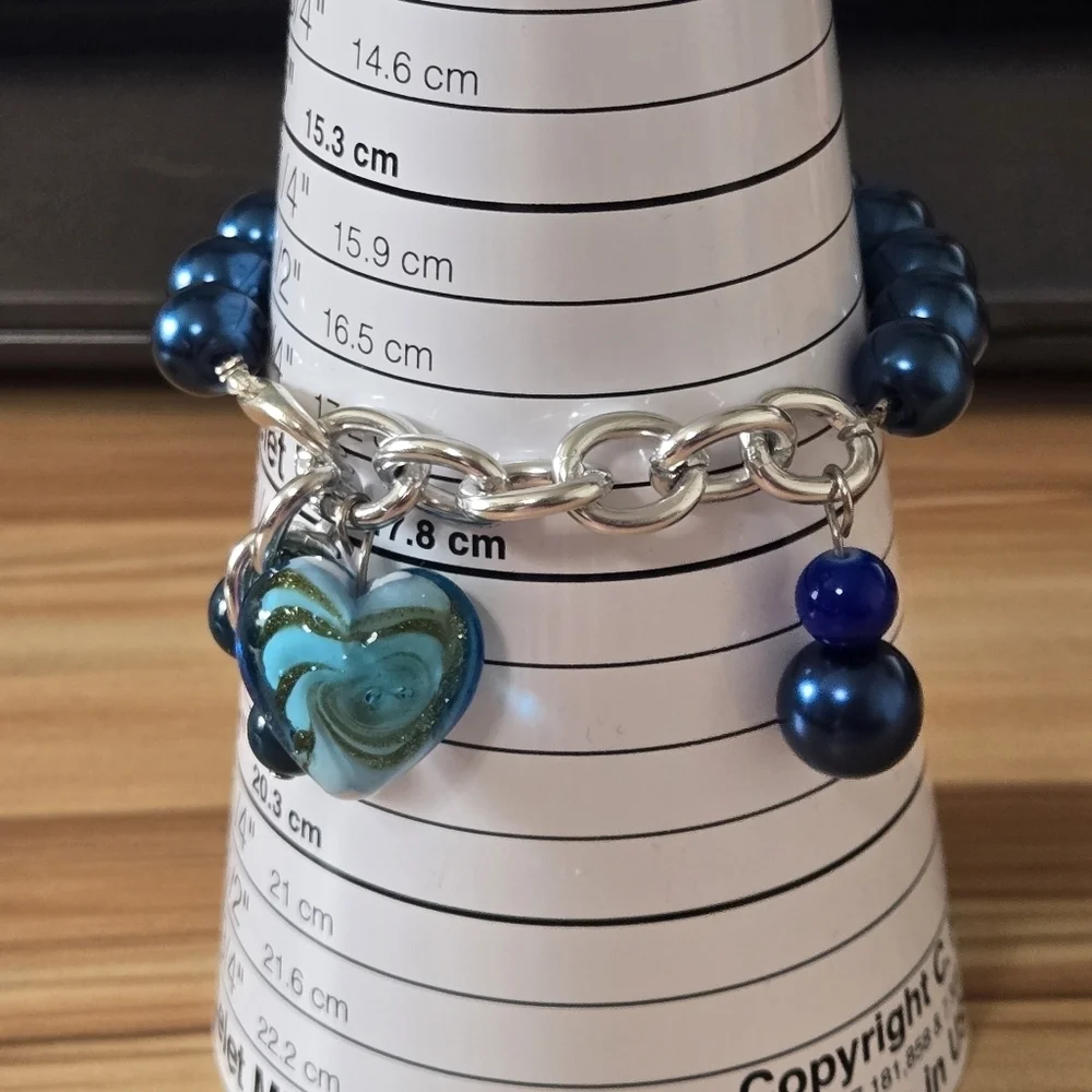 Chunky Bracelet Earrings Set Silvertone Acrylic and Glass Beads Blue Purple Boho